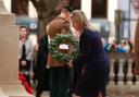 First Minister Michelle ONeill lays a wreath during the Remembrance Sunday service at Belfast City Hall (Liam McBurney/PA)