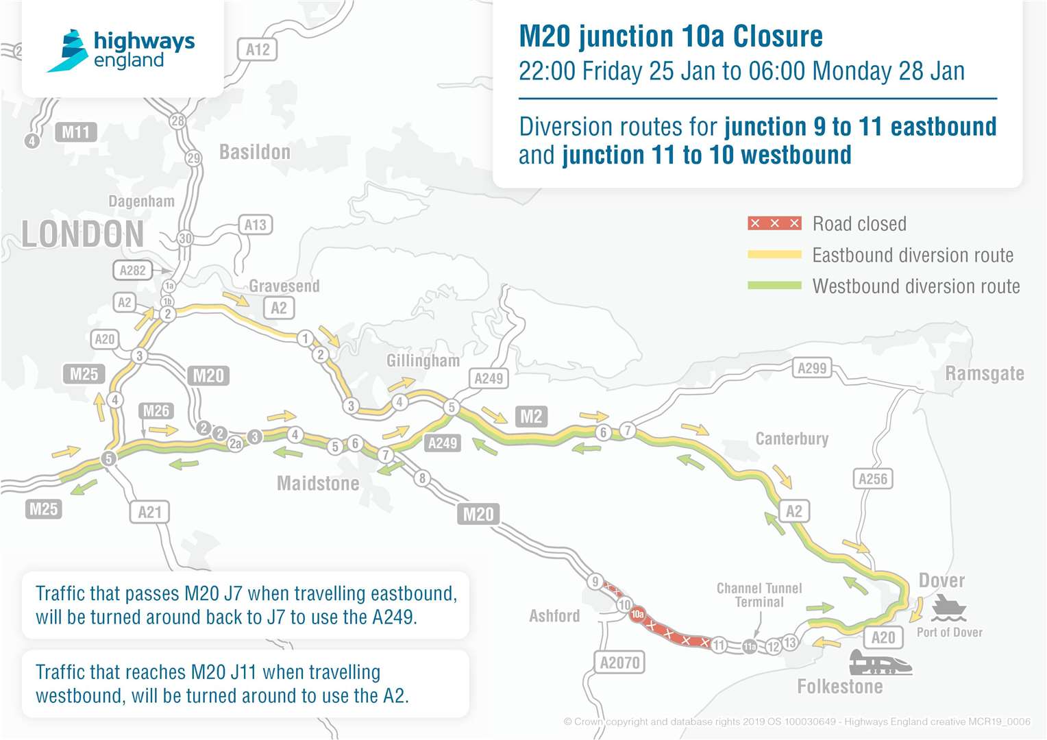 Diversion details to avoid M20 closure near Ashford this weekend