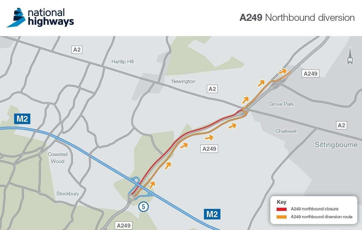 Diversion in place as A249 closed tonight for roadworks