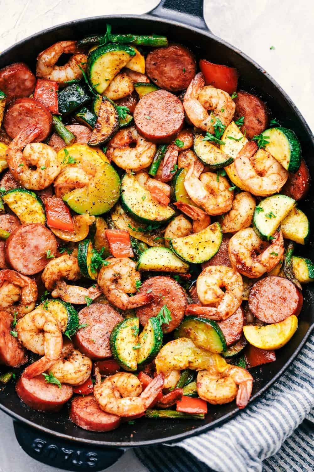 Cajun Shrimp and Sausage Vegetable Skillet Delicious Low Carb Recipe