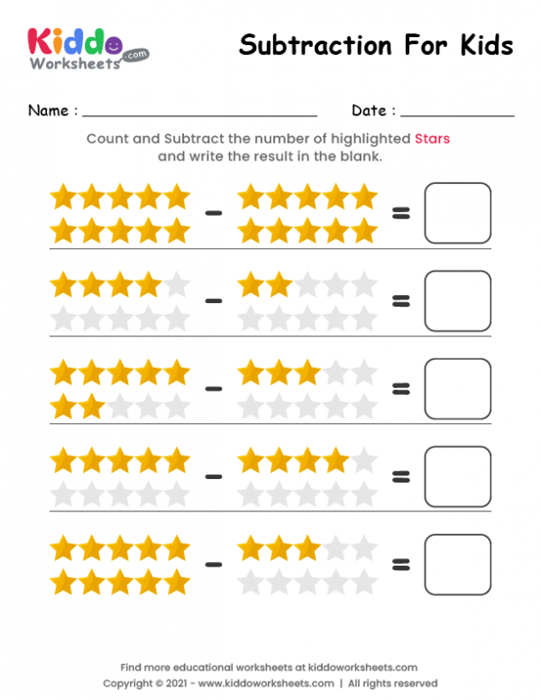 Free Printable Subtraction Stars Worksheet - kiddoworksheets