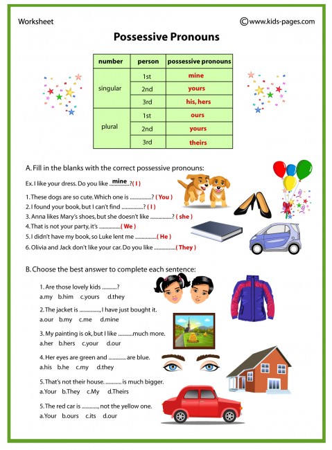 Free Printable Possessive Pronoun Worksheets