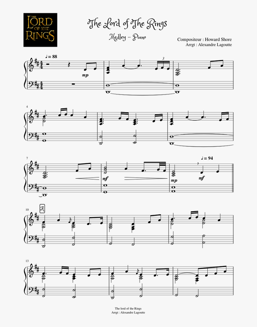 The Lord Of The Rings - Lord Of The Rings Sheet Music, HD Png Download