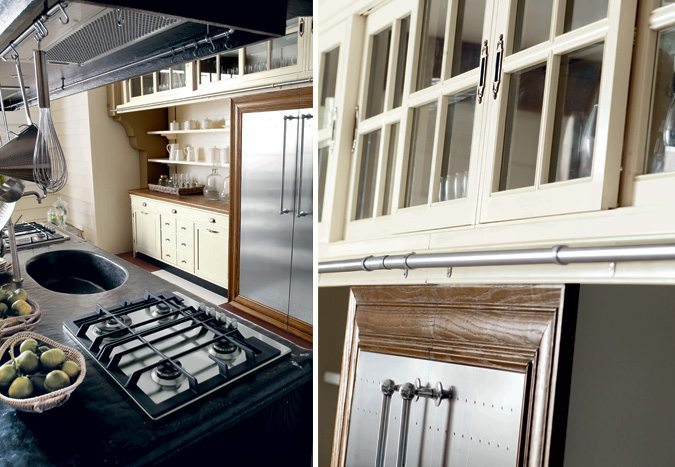 European Kitchen Design with stainless steel, kitchen ladder, and hideaway doors