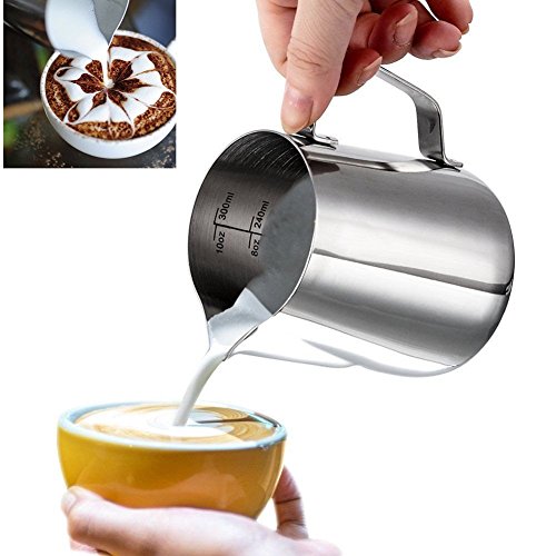 Milk Pitcher gloednApple Stainless Steel Milk Frothing Jug Coffee Pitcher Latte Art Craft with Measurement Markings 350ml