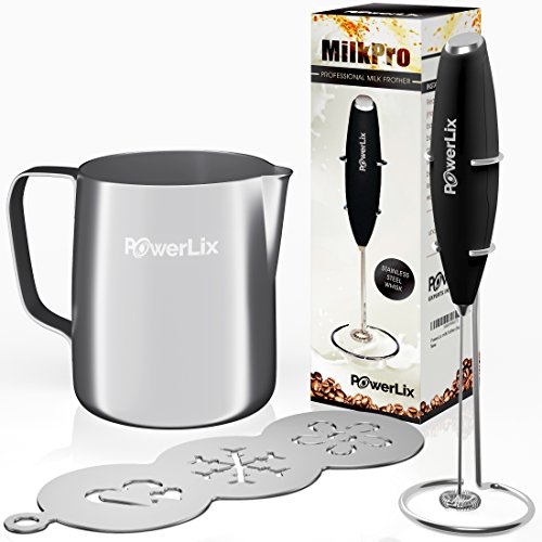 PowerLix Milk Frother Bundle Handheld Battery Operated Foam Maker For Coffee Latte Cappuccino Include Milk Frother Stainless Steel Milk Pitcher Coffee Art Stencils Stainless Steel Stand eBook