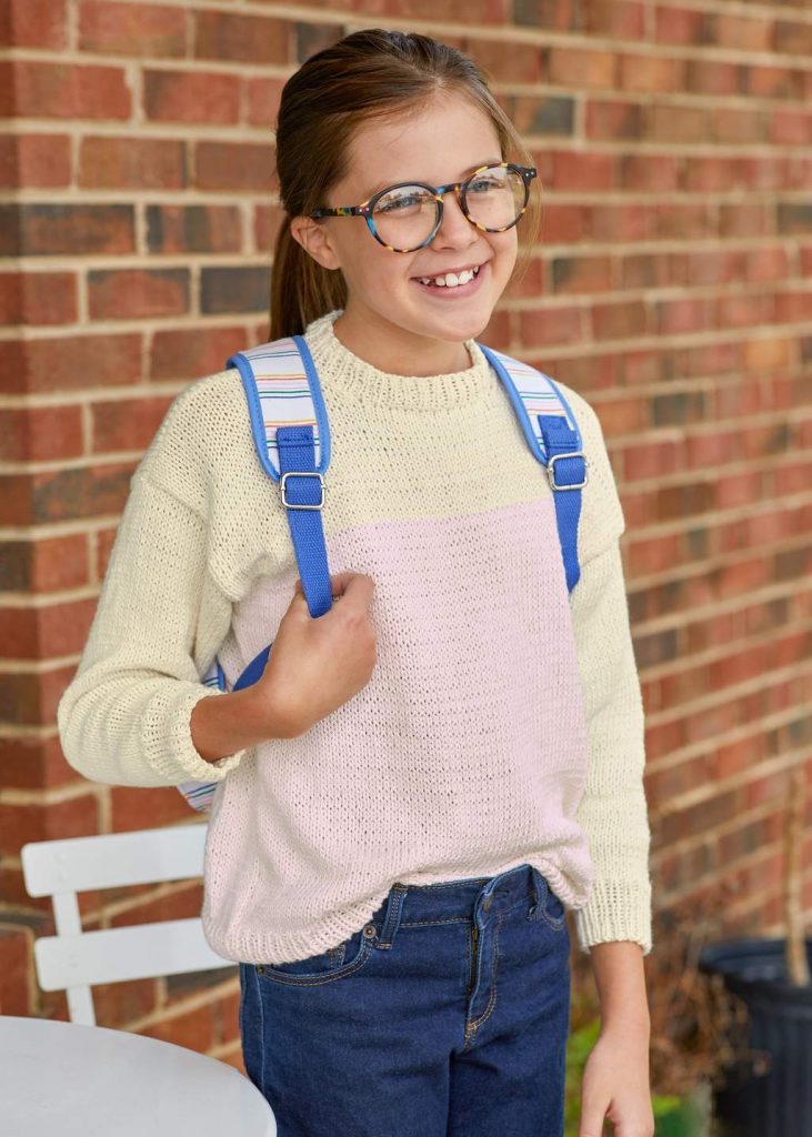 Free colorblock sweater knitting pattern for girls