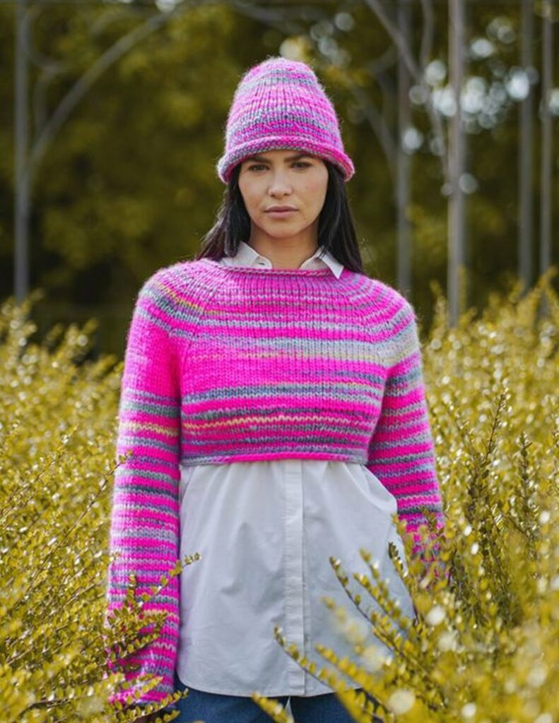 Young and Trendy - Fluorescent Crop Top and Cap Free Pattern to Knit