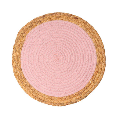 Table Placemats - Round Cotton Table Placemat Set 2 Pink (36cmD)