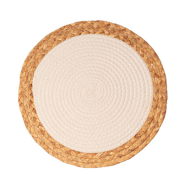 Table Placemats - Round Cotton Table Placemat Set 2 Off White (36cmD)