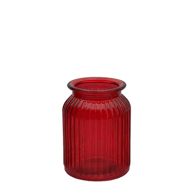 Recycled Style Glass Vases - Hurricane Glass Jar Red Medium (11Dx15cmH)