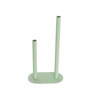 Metal Vase - Asymmetrical Two Tube Metal Vase Sage Green (15x8x28cmH)