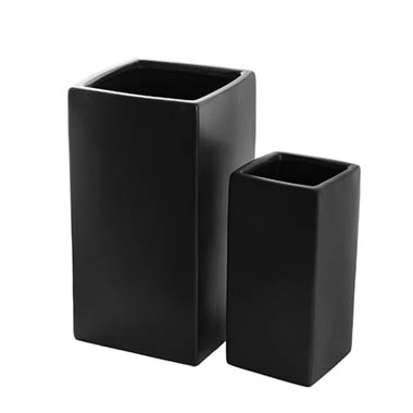 Ceramic Vase - Ceramic Bondi Square Tank Set 2 Matte Black (15x15x29.5cmH)