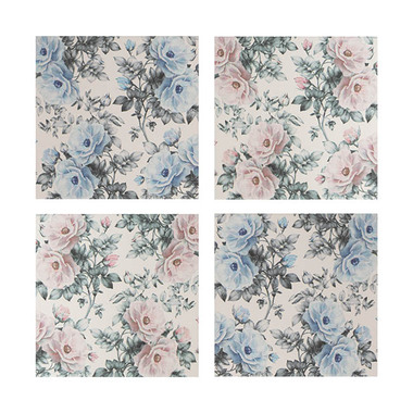 Mugs - Floral Ceramic Coaster Set 4 Pink & Blue (10x10x3.4cm)