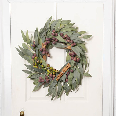 Artificial Wreaths - Eucalyptus Seeded Willow Leaf Wreath Green (60cmD)