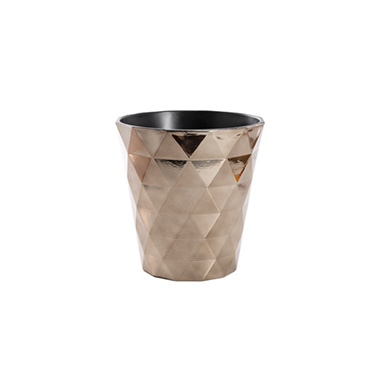 Flora Flower Pots & Planters - Flora Diamond Pattern Pot Round (16Dx16.5cmH) Champagne