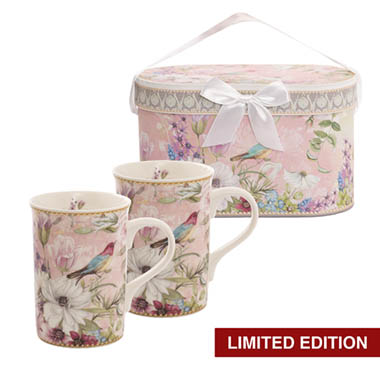 Mugs - Floral Bird 2 Piece Mug Gift Set Soft Pink (18.6x9x11.3cm)