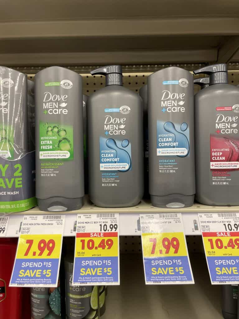 Dove Men+Care Body Wash Kroger Shelf Image