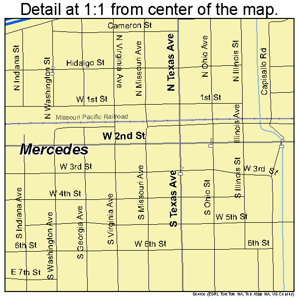 Mercedes, Texas road map detail