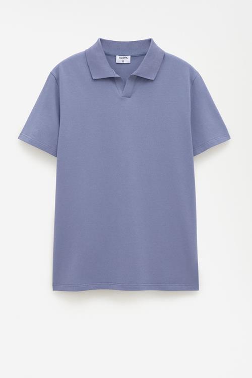 STRETCH COTTON POLO T-SHIRT GREY BLUE