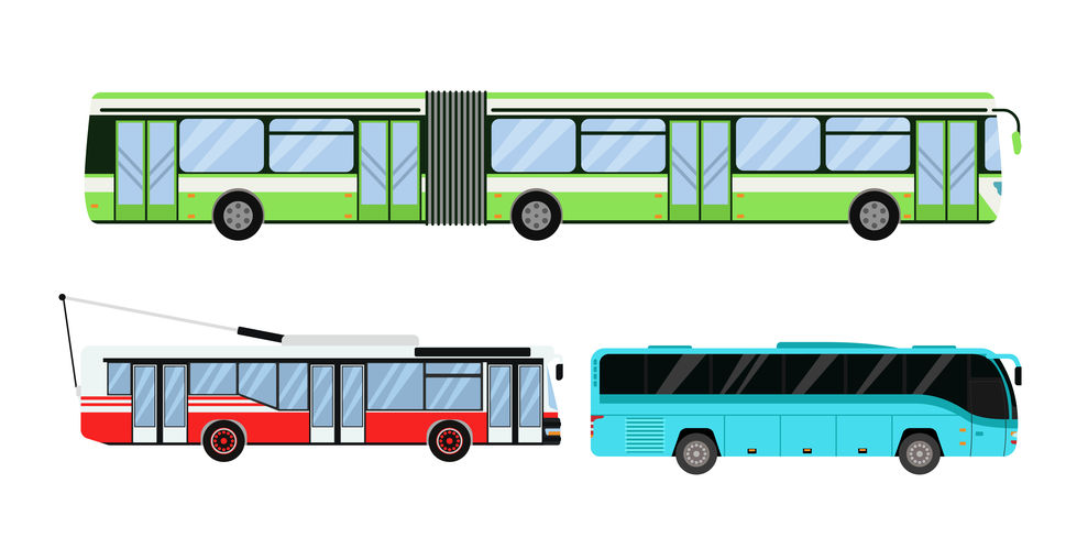 City transport and public industry taxi bus. Vector flat illustrations