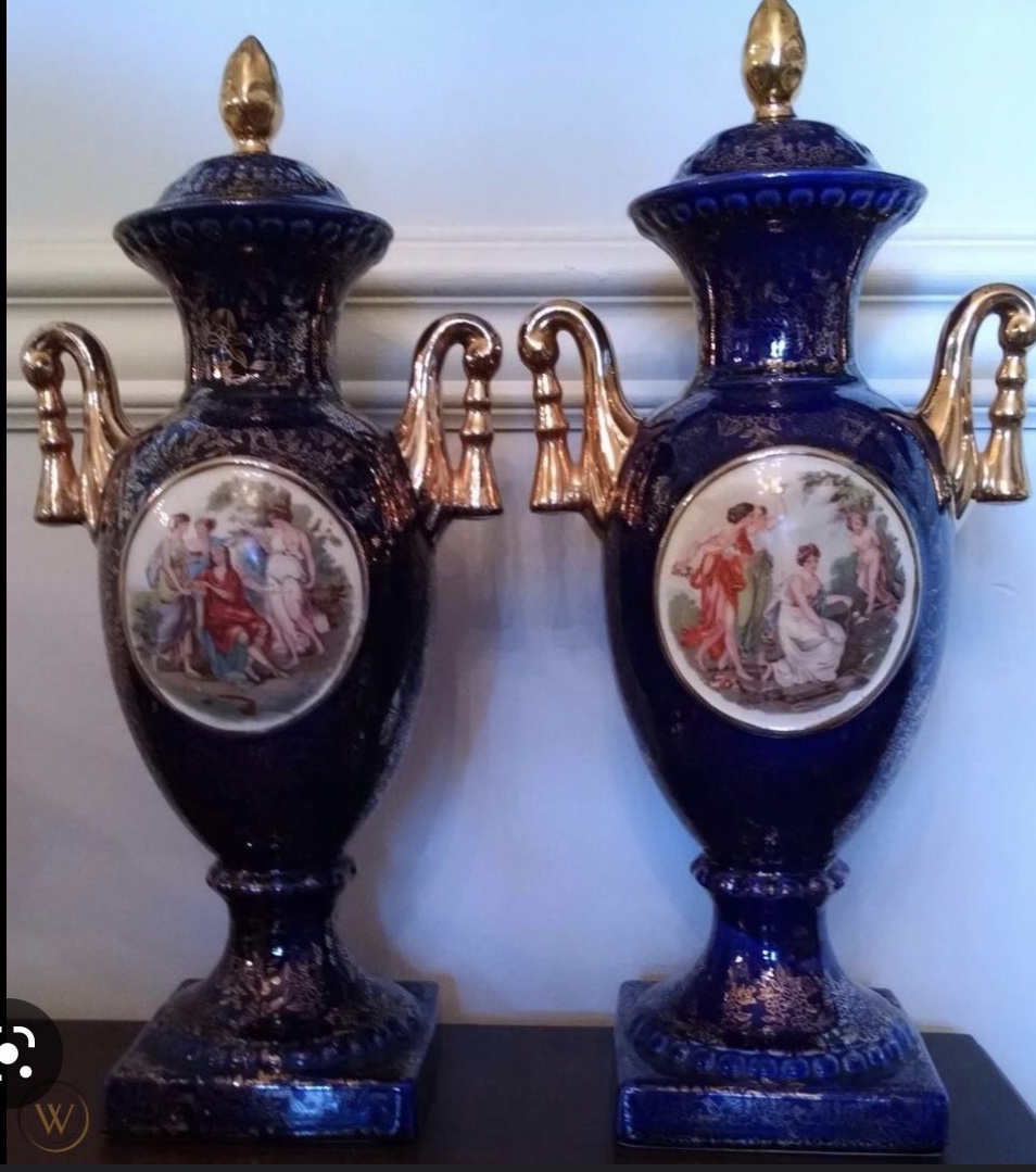 Pair of Neo Classical Empire Ware of Urns with lids – Laurel Bank Antiques