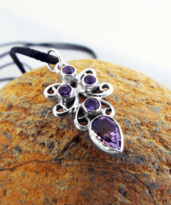 Amethyst Pendant Silver Gemstone Handmade Necklace Sterling 925 Gothic Dark Vintage Antique Jewelry