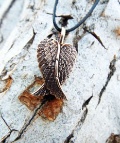 Angel Wings Pendant Handmade Necklace Feather Gothic Dark Bronze Jewelry