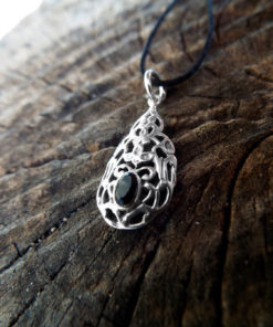 Black Onyx Pendant Silver Necklace Handmade Sterling 925 Antique Vintage Filigree Gothic Dark Jewelry