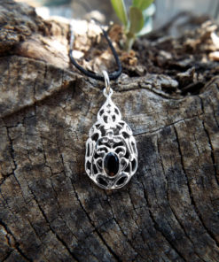 Black Onyx Pendant Silver Necklace Handmade Sterling 925 Antique Vintage Filigree Gothic Dark Jewelry