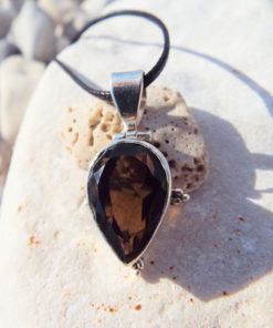 Smokey Quartz Pendant Gemstone Silver Necklace Handmade Sterling 925 Protection Gothic Dark Vintage Antique Jewelry