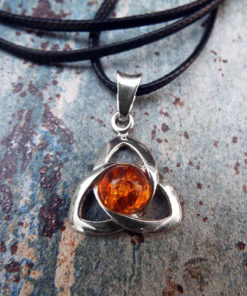 Amber Pendant Triquetra Silver Handmade Necklace Sterling 925 Symbol Jewelry