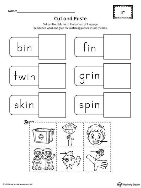 IN Word Family Cut-and-Paste Worksheet | MyTeachingStation.com