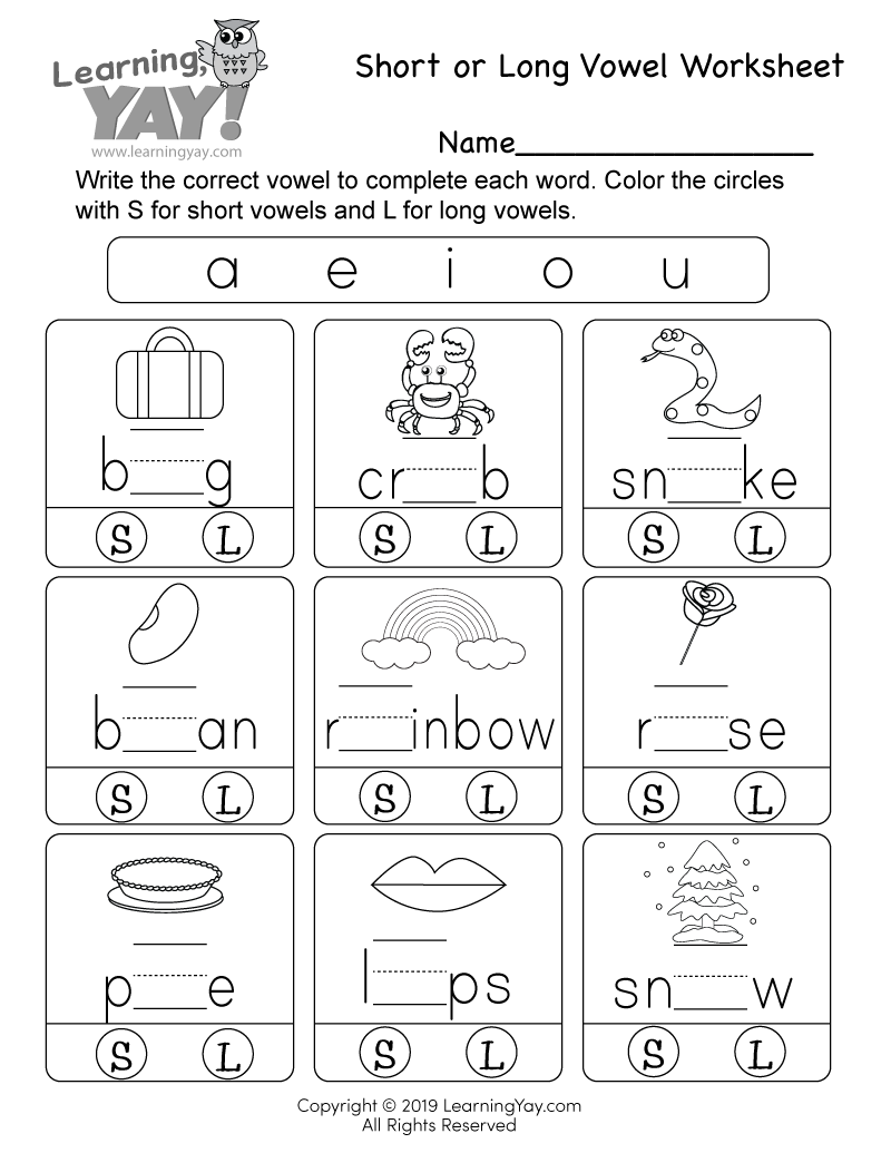 Long And Short Vowel Worksheets Kindergarten