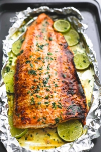 Baked Honey Cilantro Lime Salmon in Foil | lecremedelacrumb.com