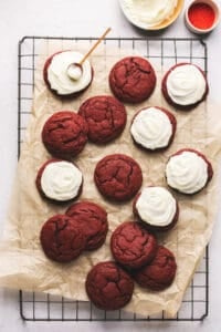 red velvet cookies some with and without frosting