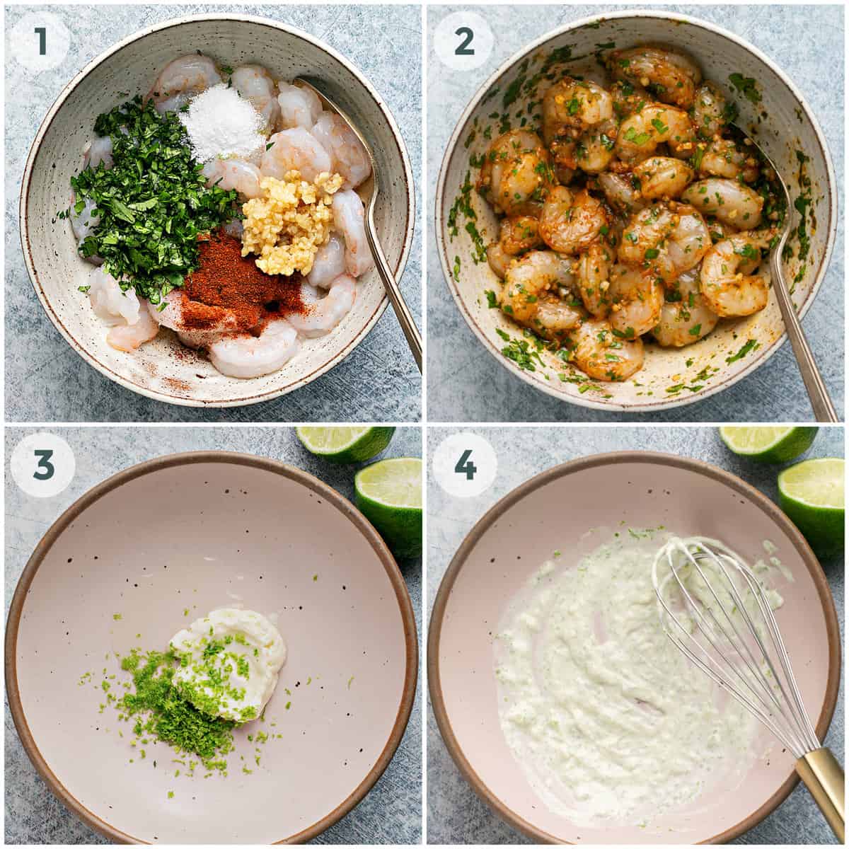 steps 1-4 of preparing cilantro lime shrimp recipe