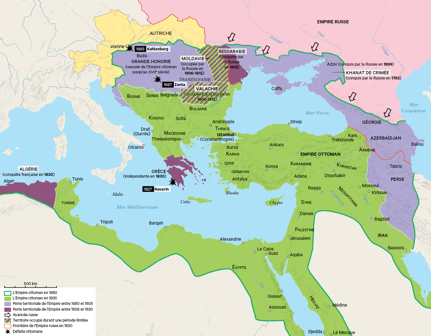 Carte : Le début du recul ottoman (1683-1830) 