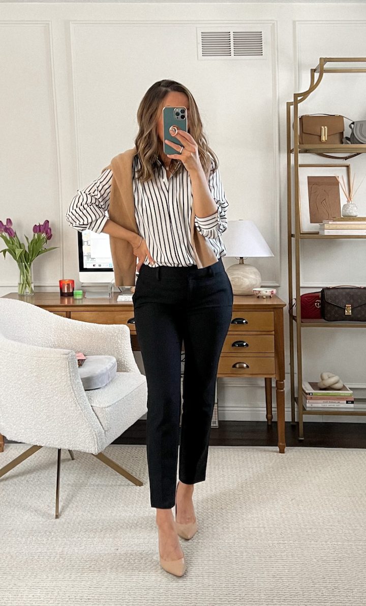 Five Office Outfit Ideas with Black Ankle Pants - Lilly Style