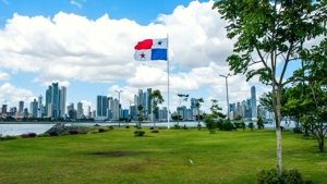 panamenian flag at cinta costera, panama city panama