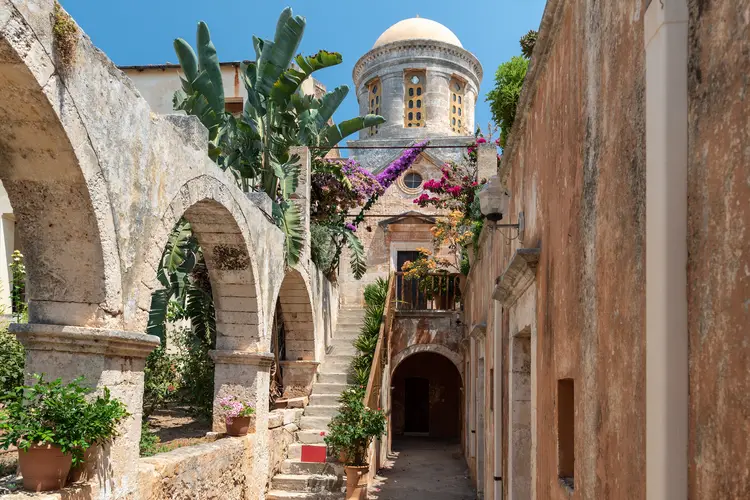 Building of Aghia Triada monastery, located near Chania town, Crete