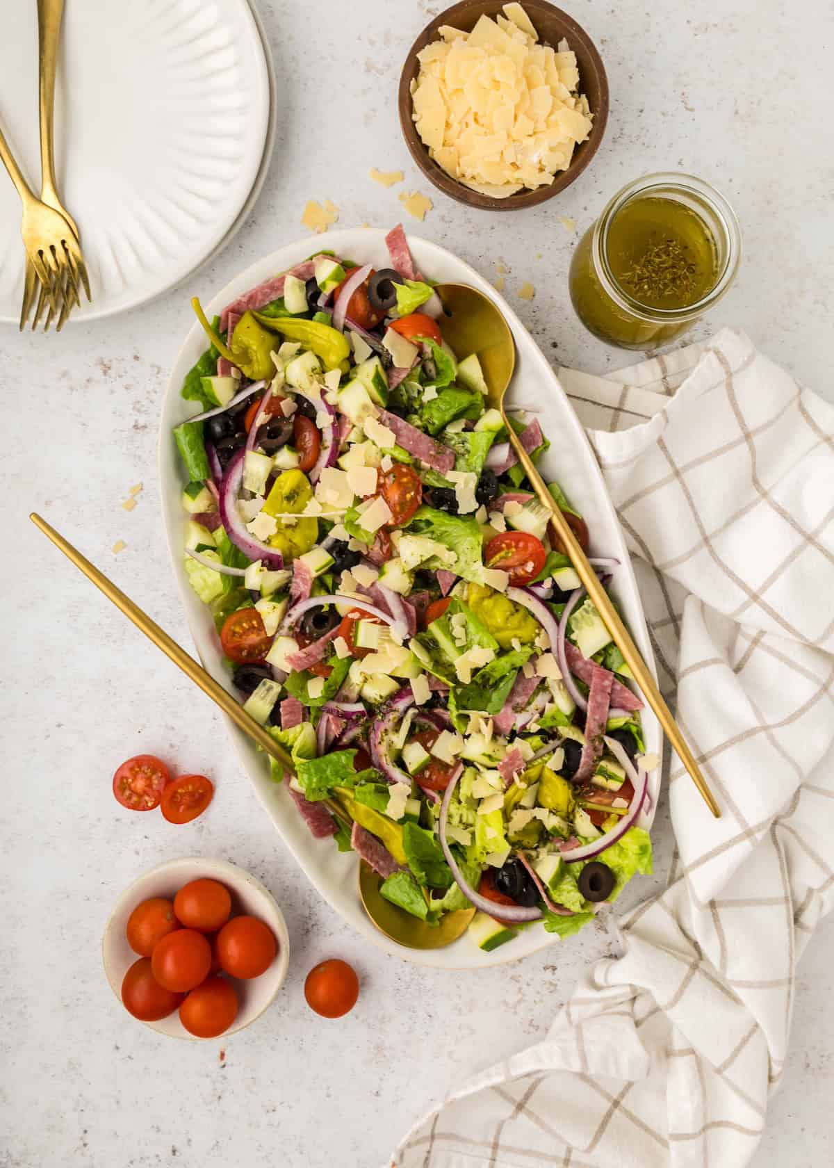 italian chopped salad on a serving dish