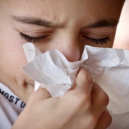 boy blowing nose into tissue