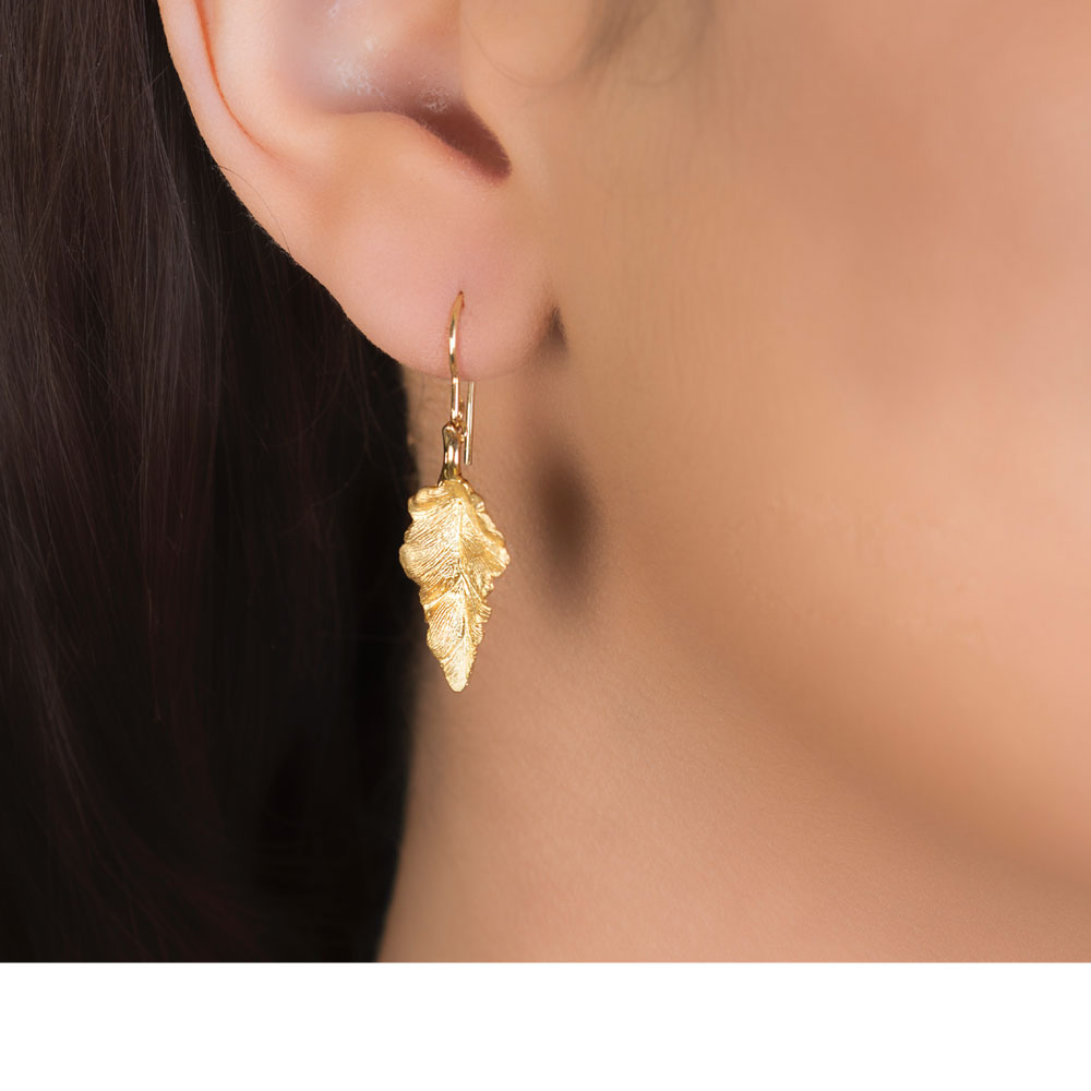 Yellow Gold Golden Leaf Drop Earrings