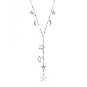 Silver 3D moon and star necklace