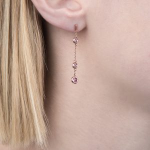 Rose gold pink tourmaline dew drop earrings