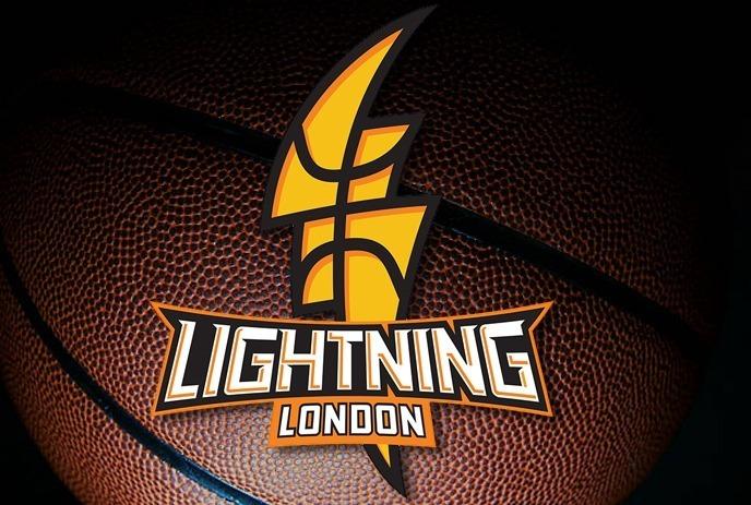 London Lightning vs. Pontiac Pharaohsasketball shape, with text reading Lightning London.