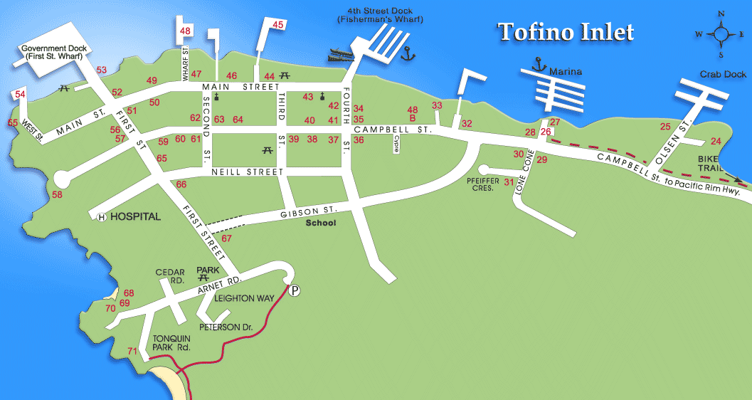 map for Tofino, bc canada and ucluth peninsula