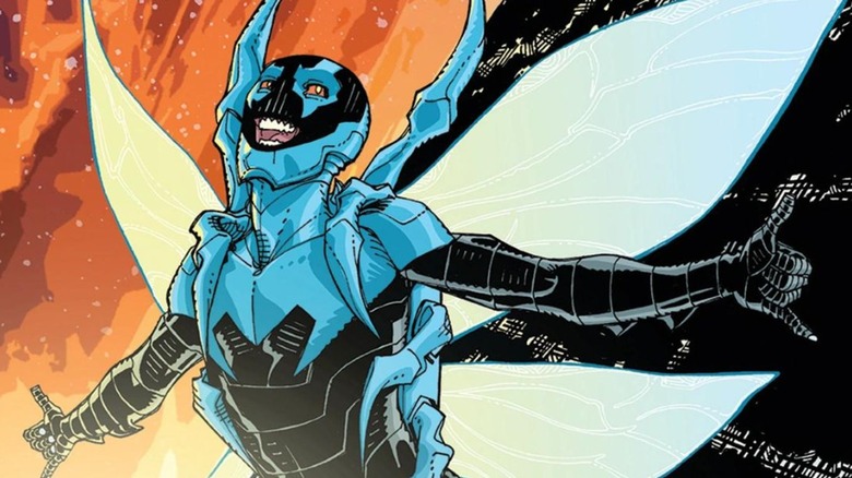 Jaime Reyes flying in the Blue Beetle armor