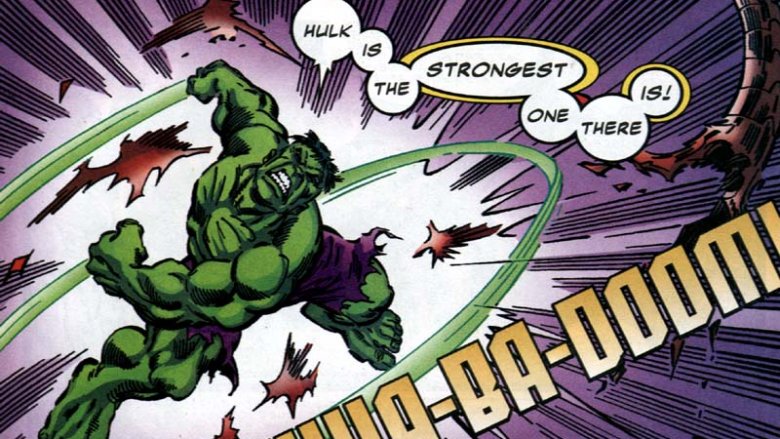 Hulk breaking free of the cosmic-powered prison in 2001's Defenders #8